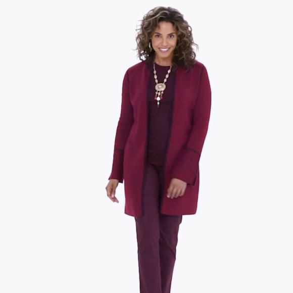 Chico's 2-in-1 Solid Reversible Long Cardigan Jacket Coat TOPPER 1 (10, 12, M) - Picture 7 of 16